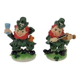Vintage Lefton Set of 2 Irish Leprechaun Figurines St Patrick's Day